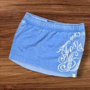 Fox Light Blue Distressed Sweatshirt Y2K Mini Skirt